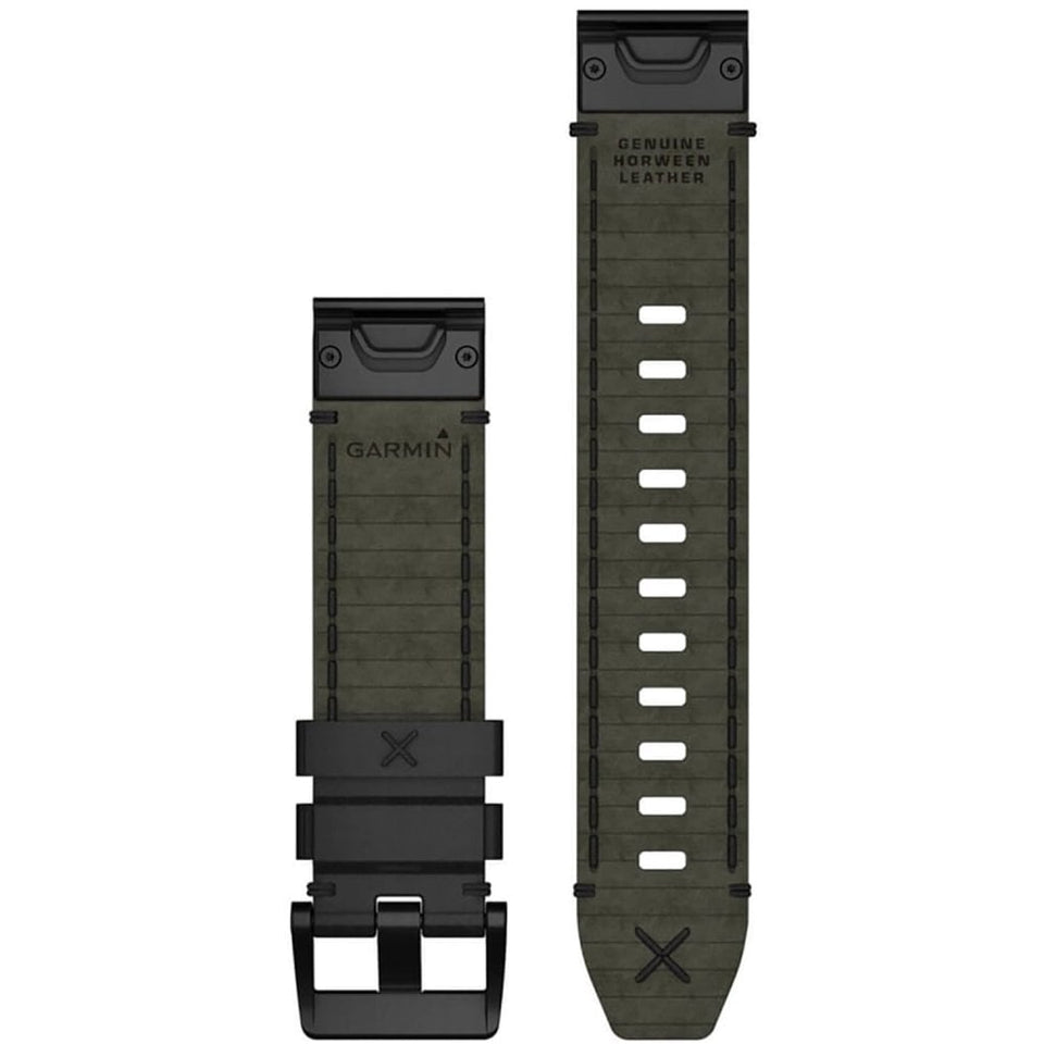 Garmin Quickfit® 22mm Genuine Horween® Leather Strap Black Watch Strap
