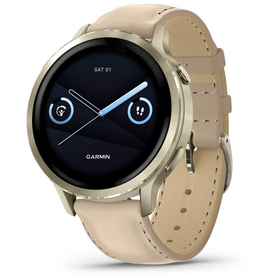 Garmin Venu® 4 Lunar Gold with Bone Silicone Band & Light Sand Leather Band Watch