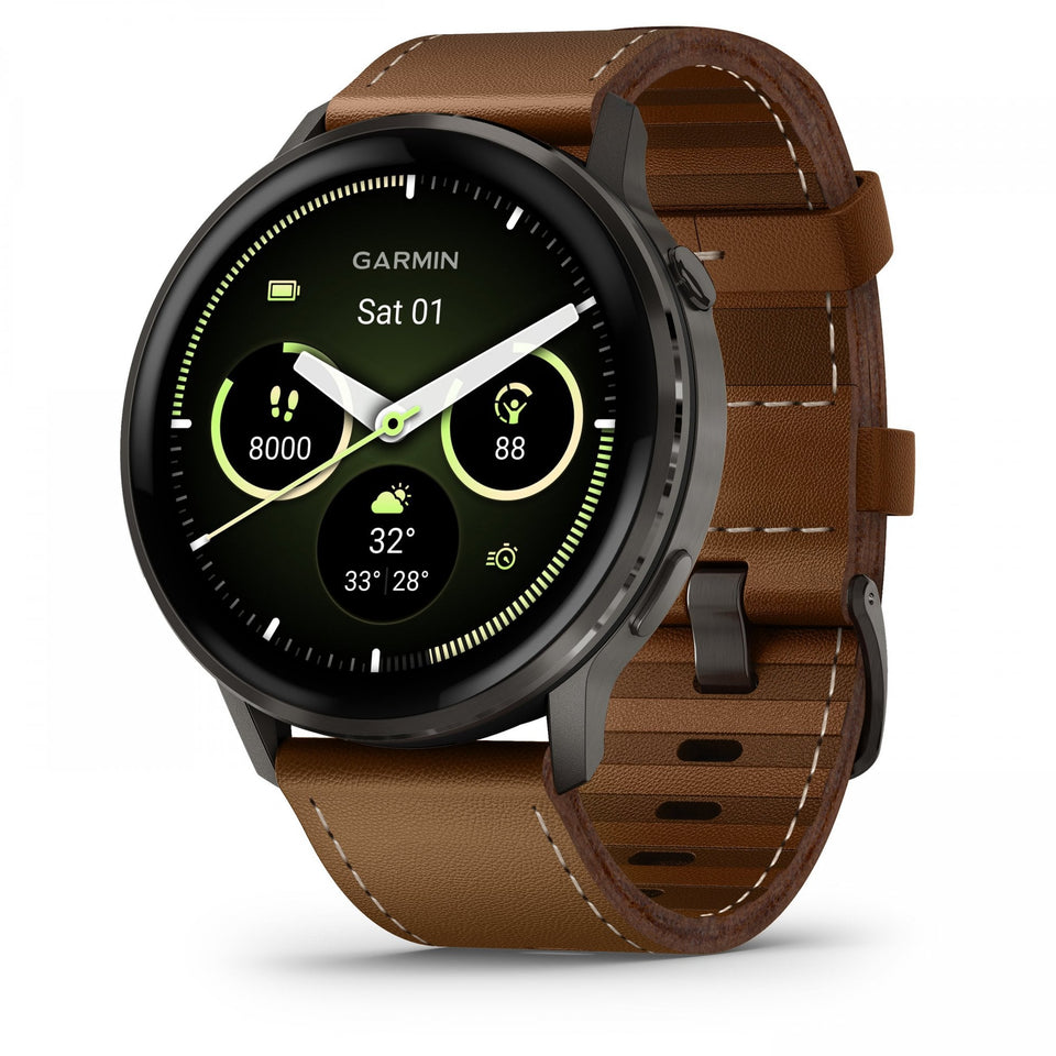 Garmin Venu® 4 Slate with Black Silicone Band & Brown Leather Band Watch