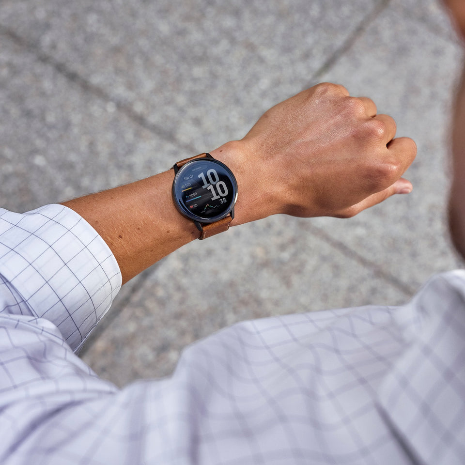 Garmin Venu® 4 Slate with Black Silicone Band & Brown Leather Band Watch