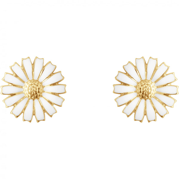 Georg Jensen Ladies 18ct Gold Plated Large White Enamel Daisy Earrings
