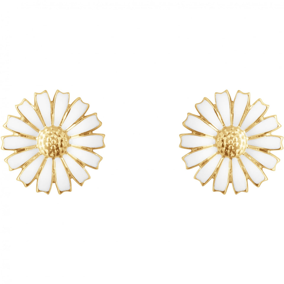 Georg Jensen Ladies 18ct Gold Plated Large White Enamel Daisy Earrings