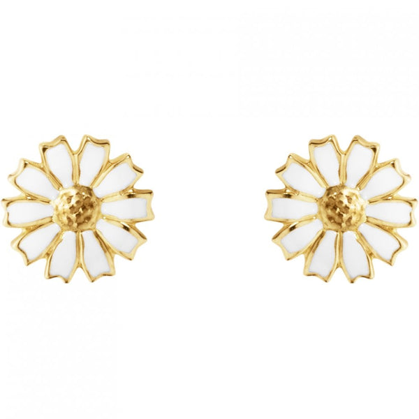 Georg Jensen Ladies 18ct Gold Plated Small White Enamel Daisy Earrings
