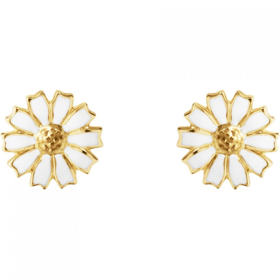 Georg Jensen Ladies 18ct Gold Plated Small White Enamel Daisy Earrings