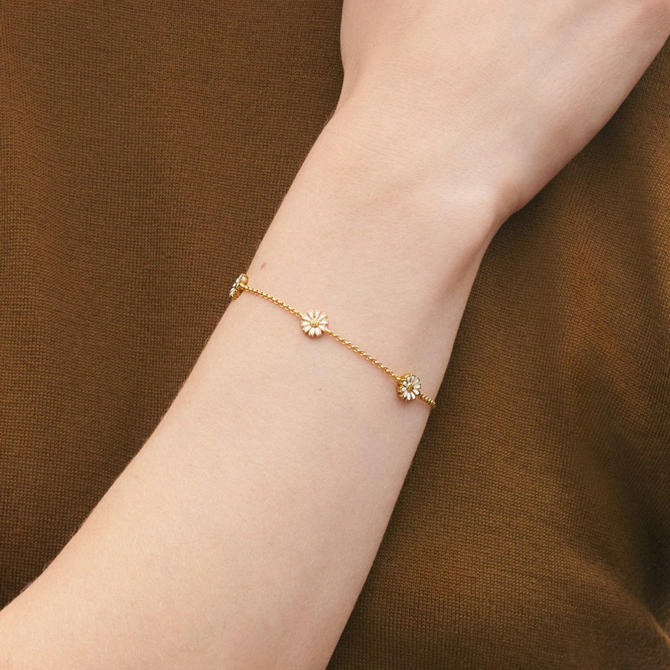 Georg Jensen Ladies 18ct Gold Plated White Enamel Daisy Chain Bracelet