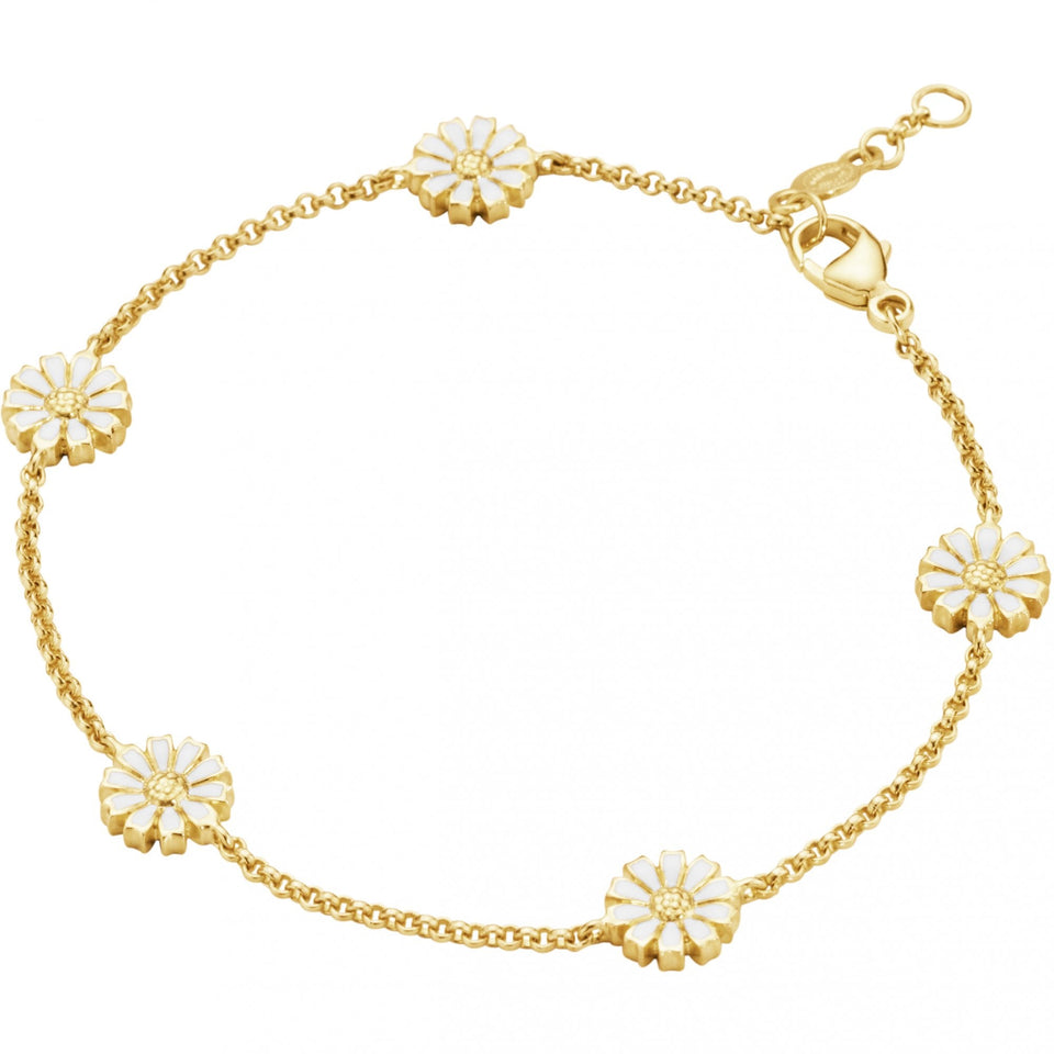 Georg Jensen Ladies 18ct Gold Plated White Enamel Daisy Chain Bracelet