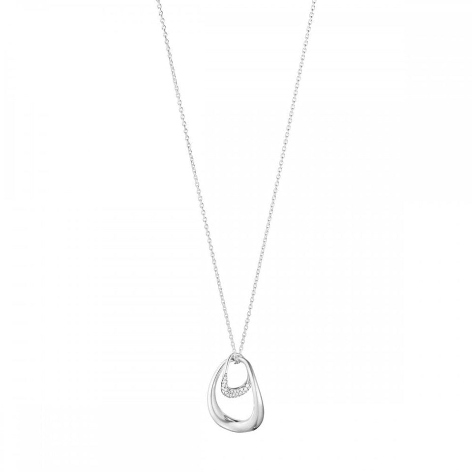 Georg Jensen Large Silver Diamond Offspring Necklace