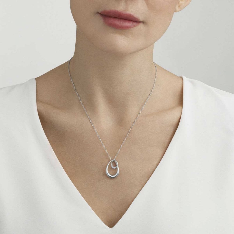 Georg Jensen Large Silver Diamond Offspring Necklace