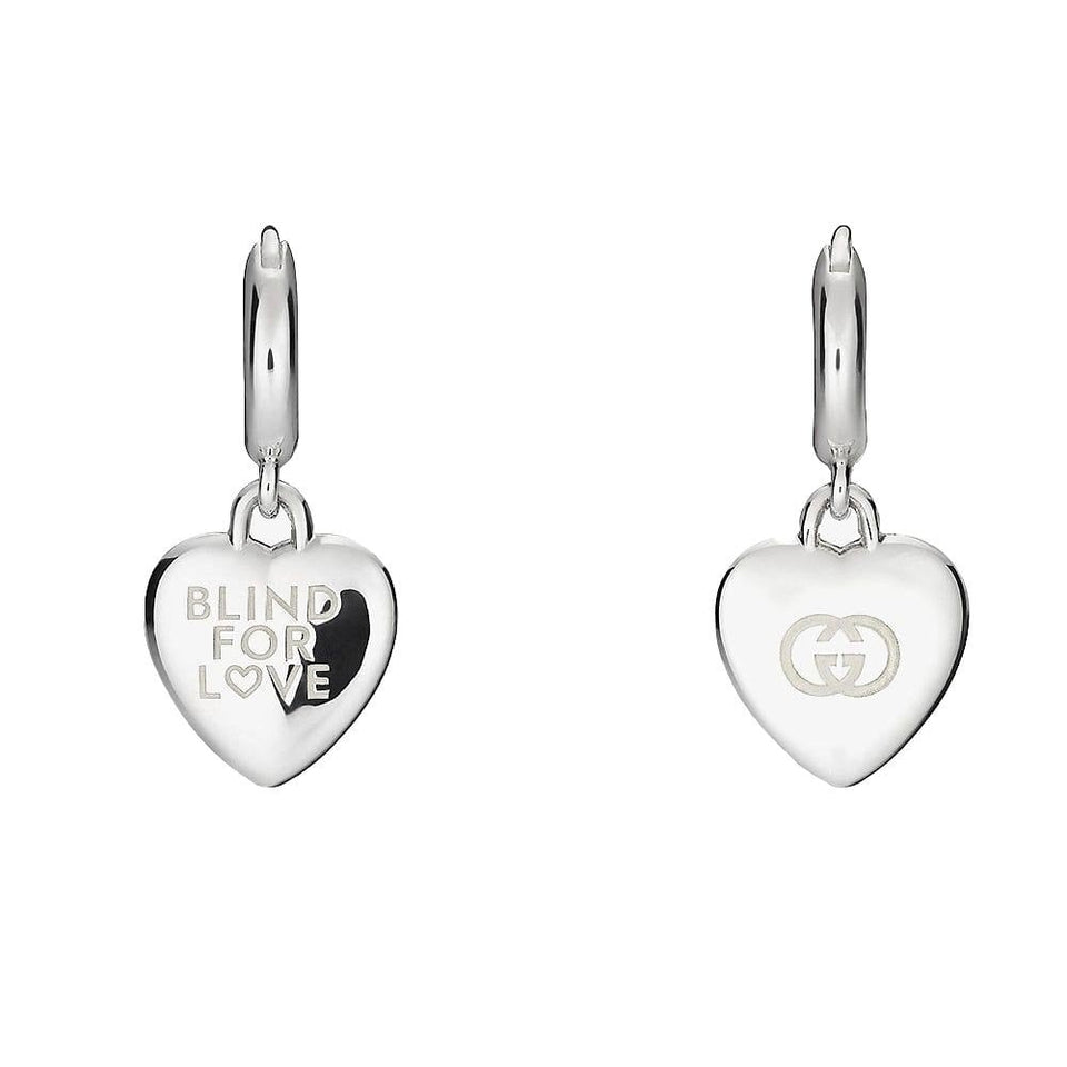 Gucci Blind For Love Sterling Silver Drop Hoop Heart Earrings