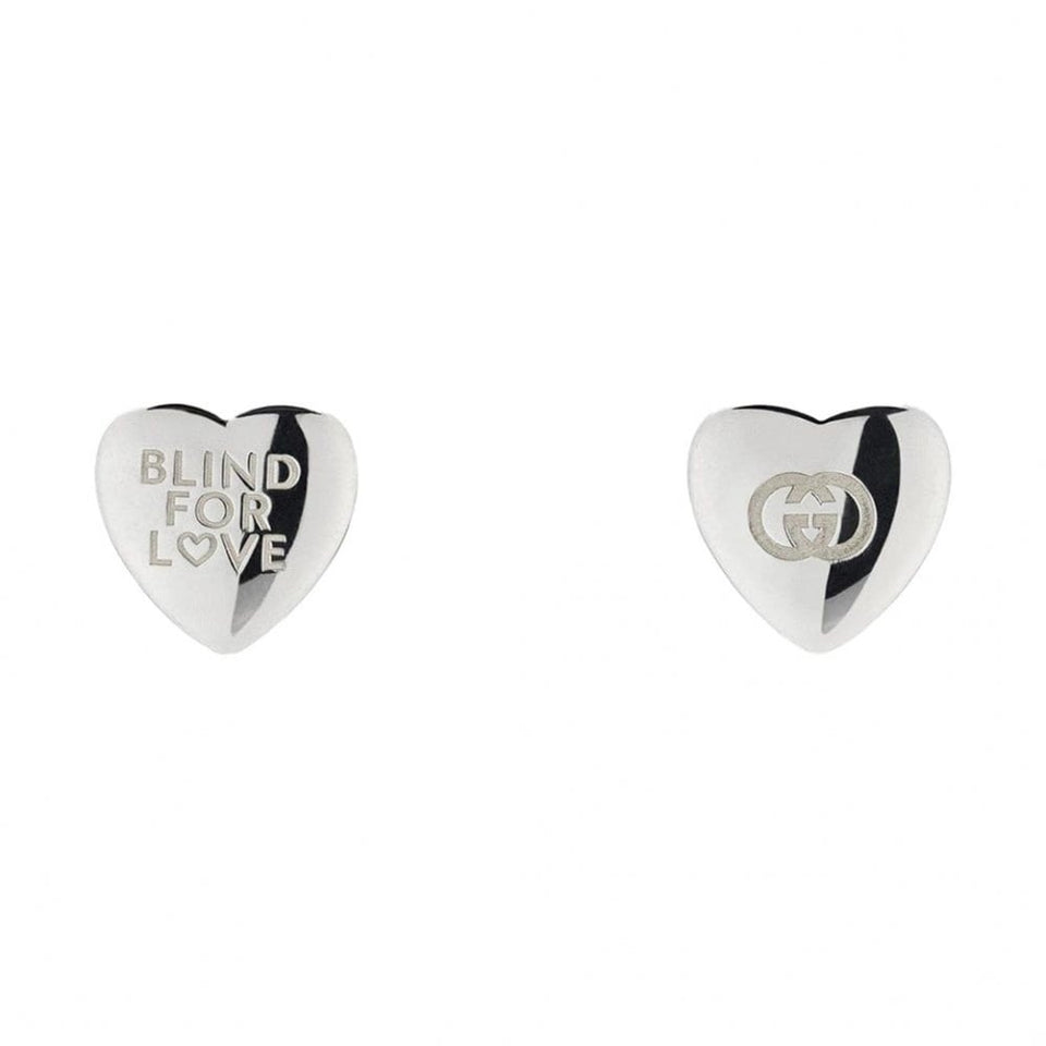 Gucci Blind For Love Sterling Silver Heart Stud Earrings