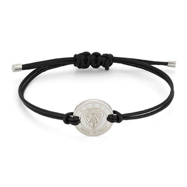 Gucci Crest Black Leather Friendship Bracelet