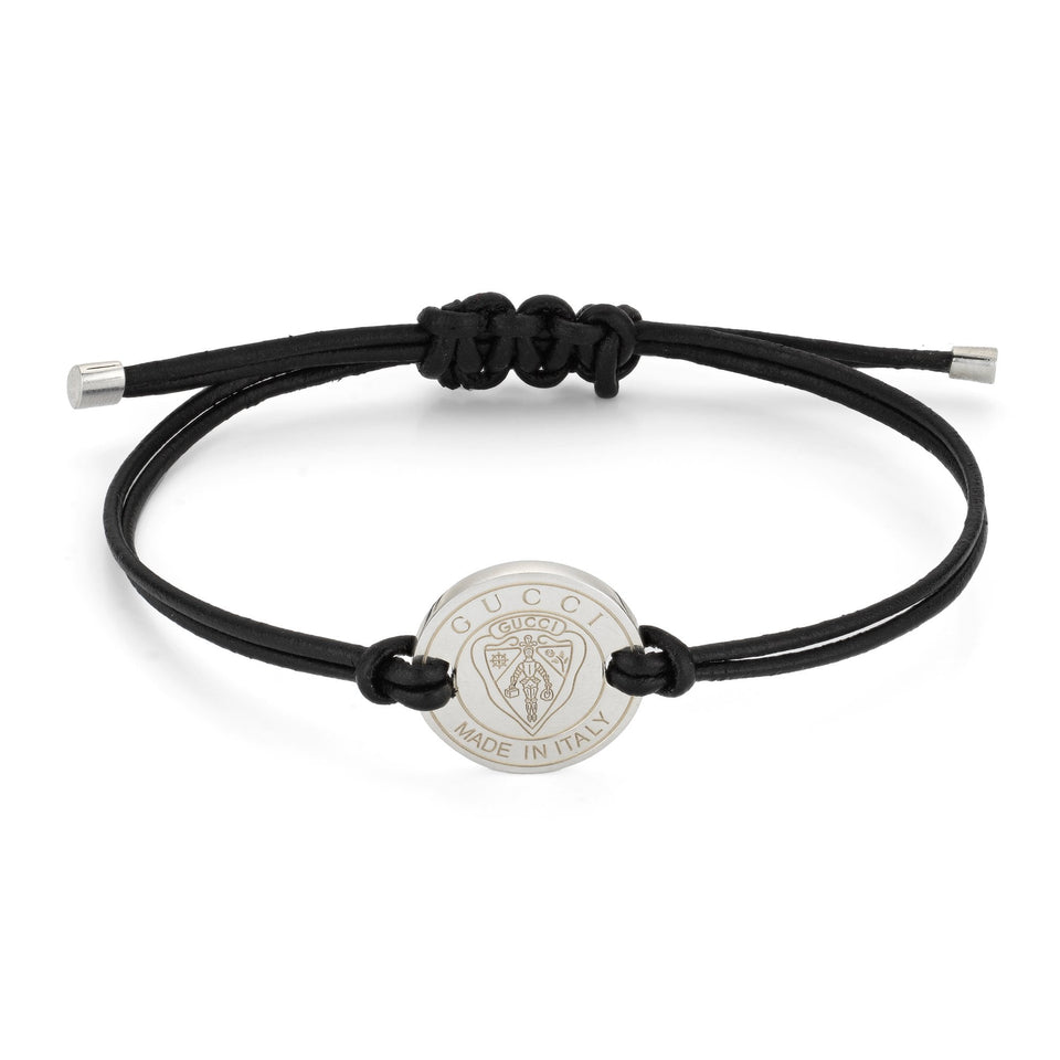 Gucci Crest Black Leather Friendship Bracelet
