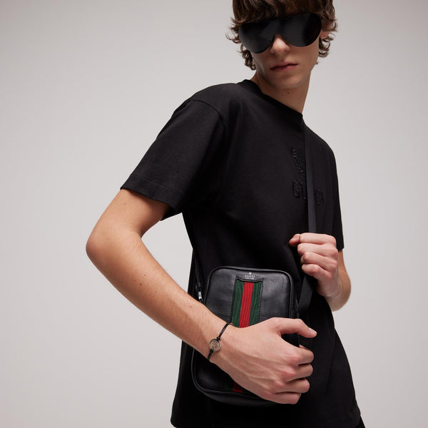 Gucci Crest Black Leather Friendship Bracelet