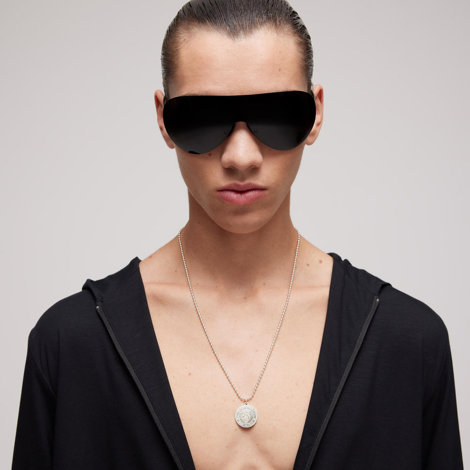 Gucci Crest Sterling Silver Beaded Disc Necklace