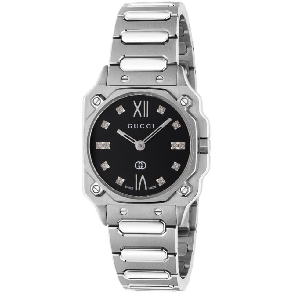 Gucci G-Flat 24mm Diamond Set Black Dial Watch