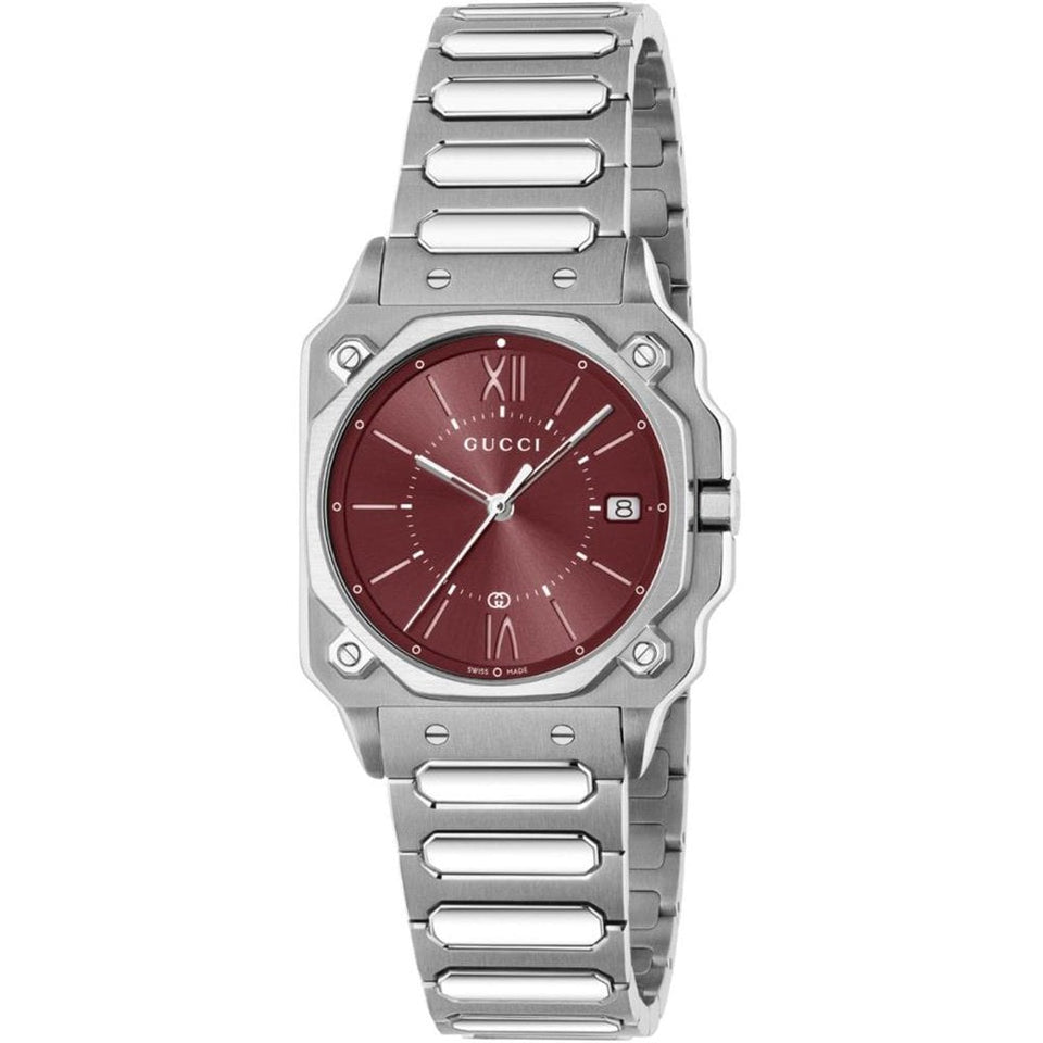 Gucci G-Flat 30mm Burgundy Dial Watch