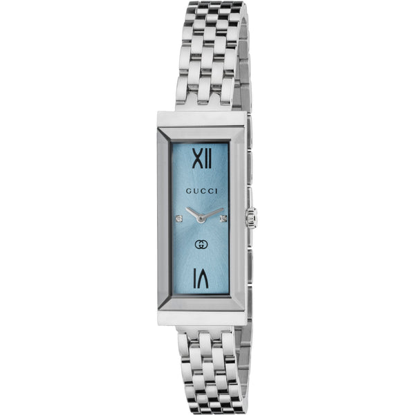 Gucci G-Frame 14mm Diamond Set Ladies Blue Dial Rectangle Watch