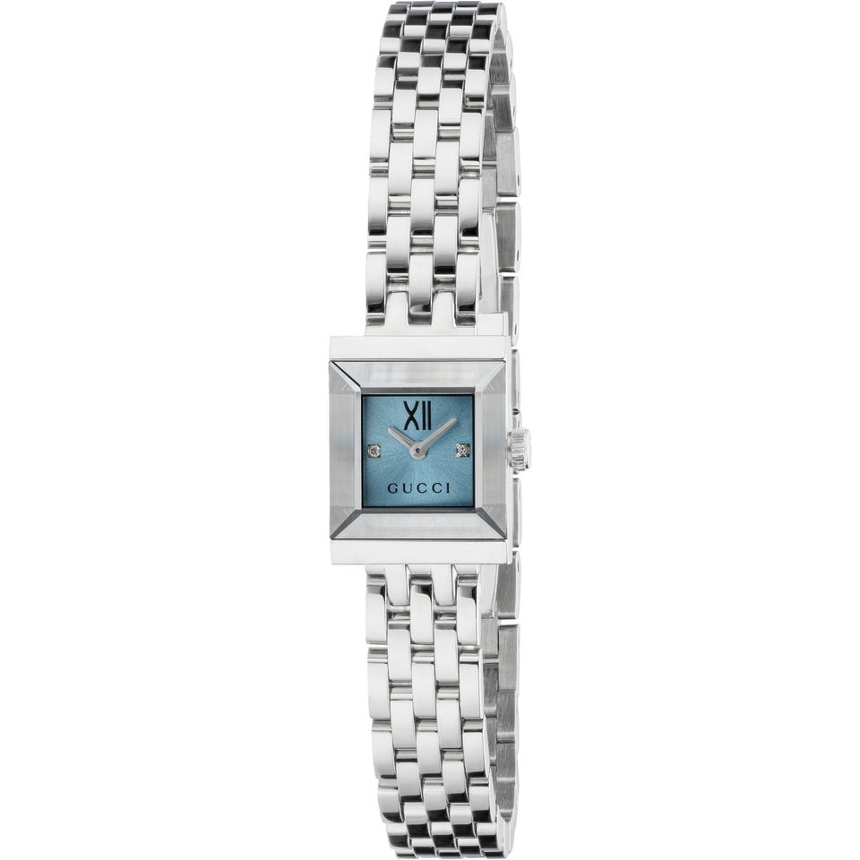 Gucci G-Frame 14mm Diamond Set Ladies Blue Dial Square Watch