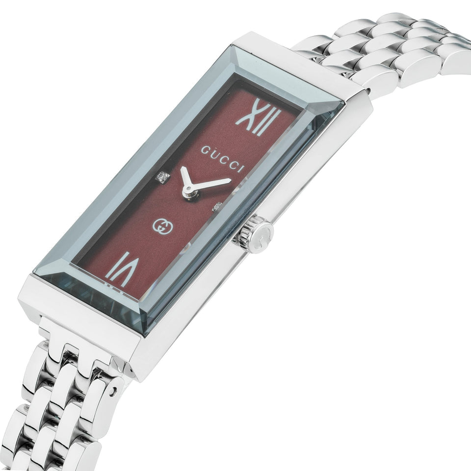 Gucci G-Frame 14mm Diamond Set Ladies Red Dial Rectangle Watch