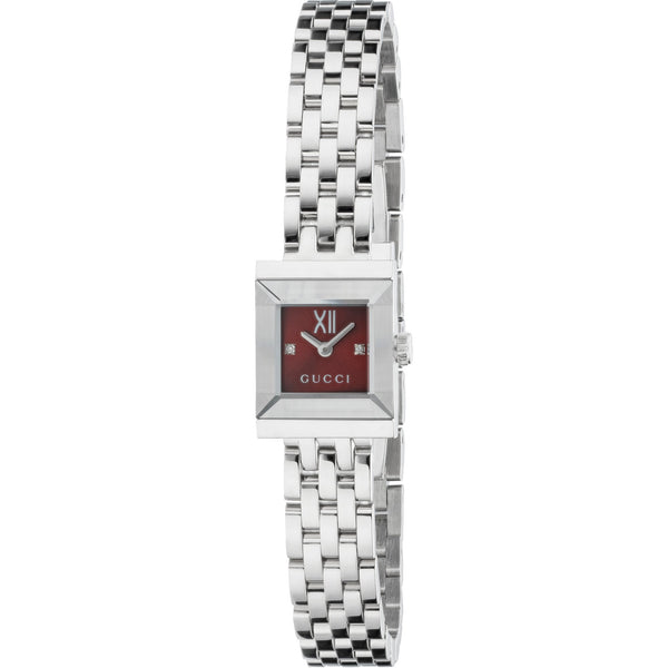 Gucci G-Frame 14mm Diamond Set Ladies Red Dial Square Watch