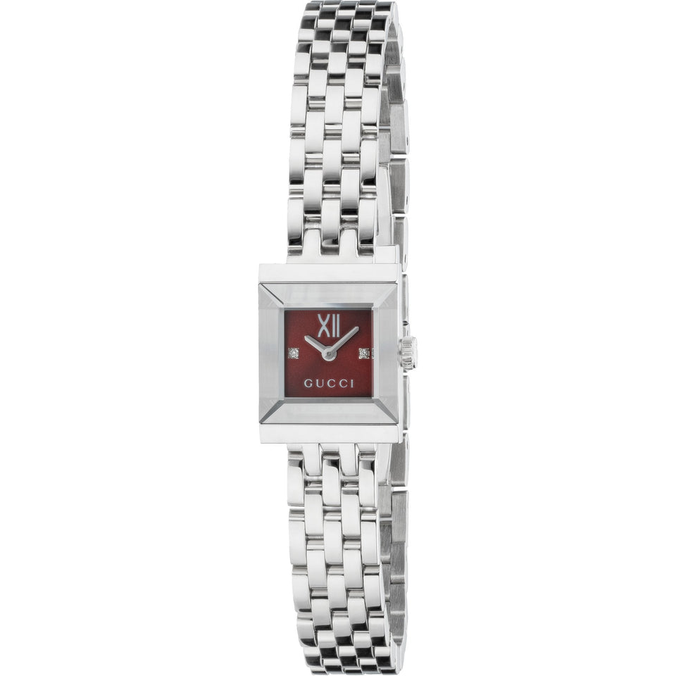 Gucci G-Frame 14mm Diamond Set Ladies Red Dial Square Watch