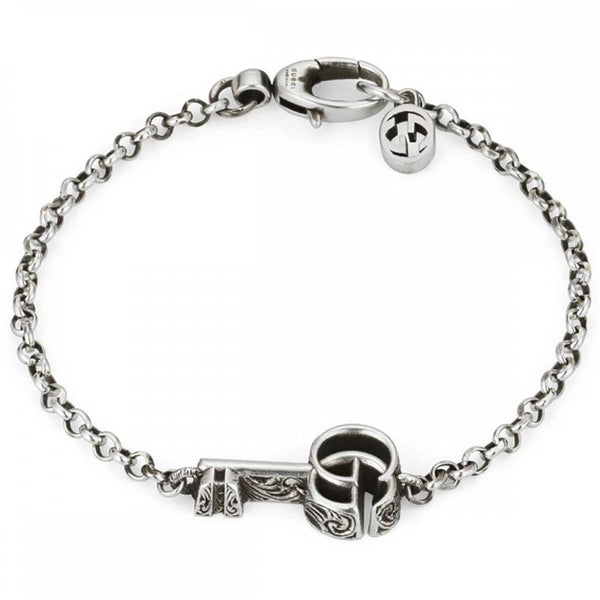 Gucci GG Marmont Double G Aged Sterling Silver Key Bracelet