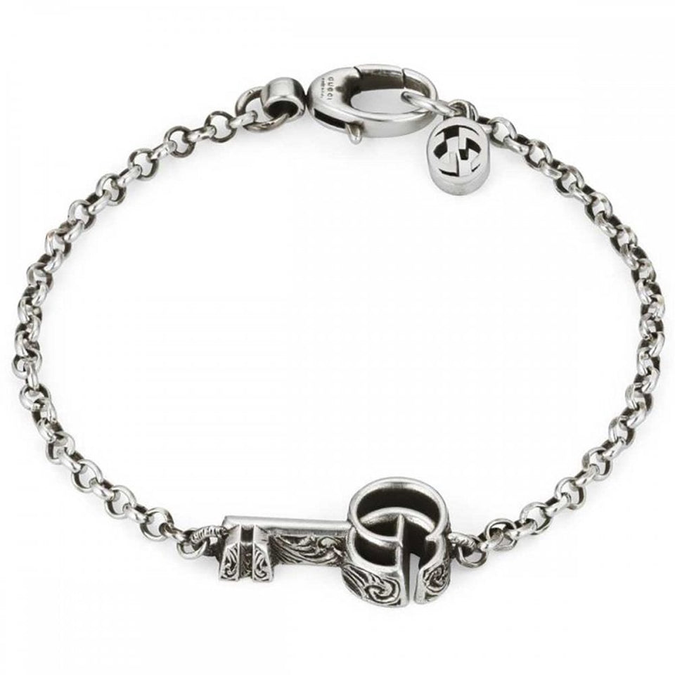 Gucci GG Marmont Double G Aged Sterling Silver Key Bracelet