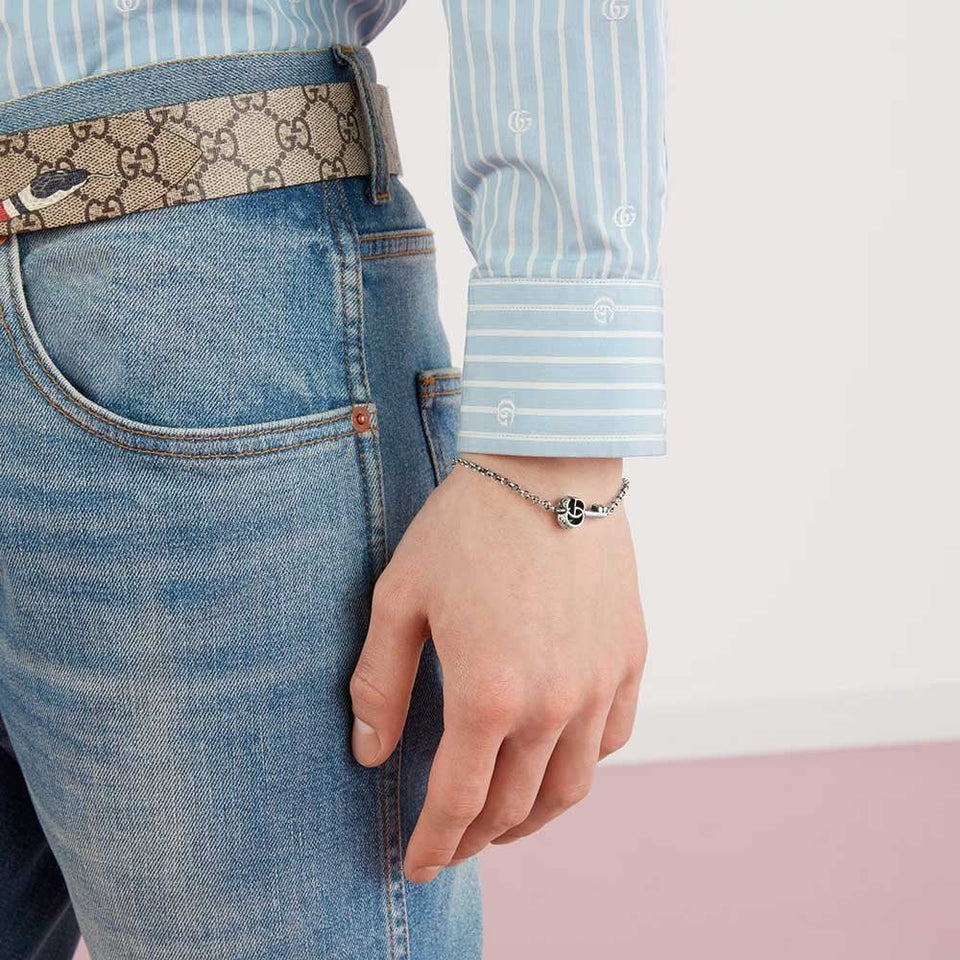 Gucci GG Marmont Double G Aged Sterling Silver Key Bracelet