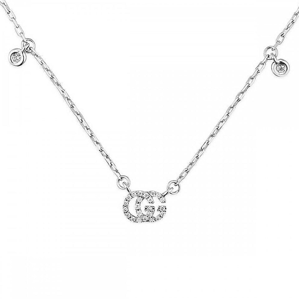 Gucci GG Running 18ct White Gold Diamond Scattered Necklace