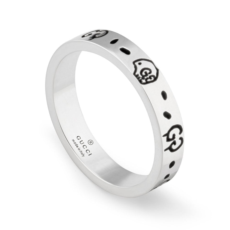 Gucci Ghost Aged Sterling Silver 4mm Ring