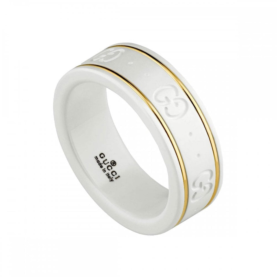 Gucci Icon 18ct Yellow Gold Stone Set White Band Ring