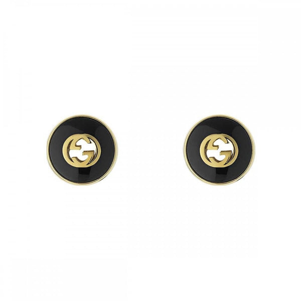 Gucci Interlocking 12mm Earrings 18ct Gold Black Onyx