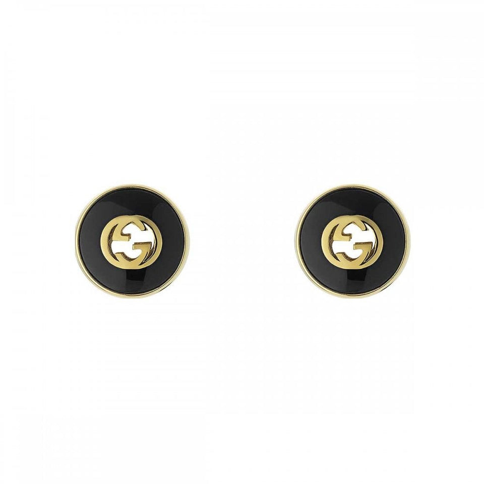 Gucci Interlocking 12mm Earrings 18ct Gold Black Onyx