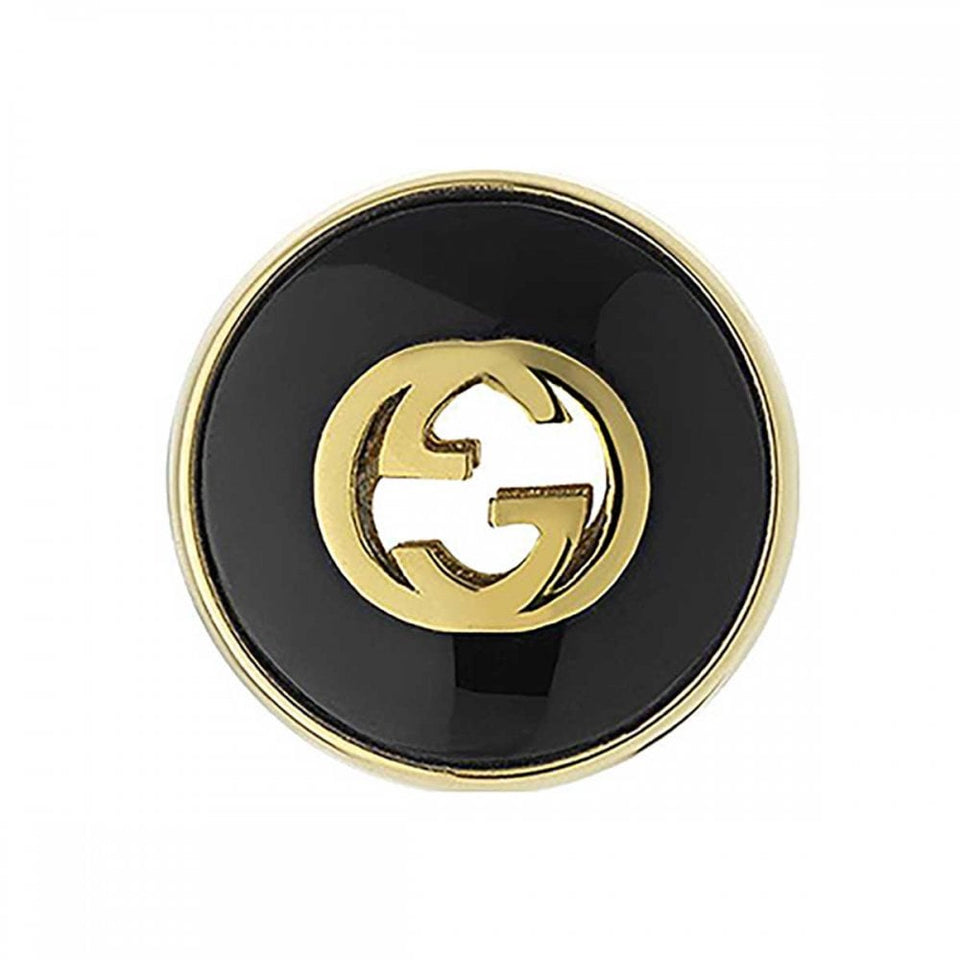 Gucci Interlocking 12mm Earrings 18ct Gold Black Onyx