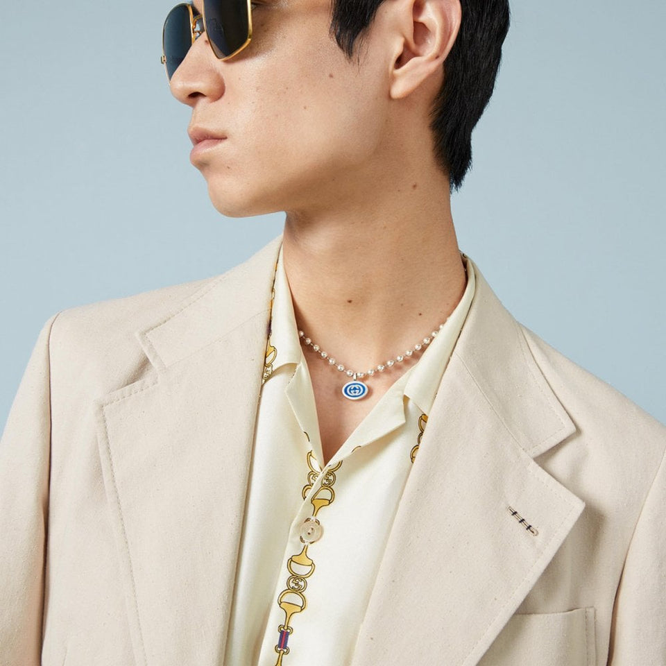 Gucci Interlocking Blue Enamel 'Boule' Necklace