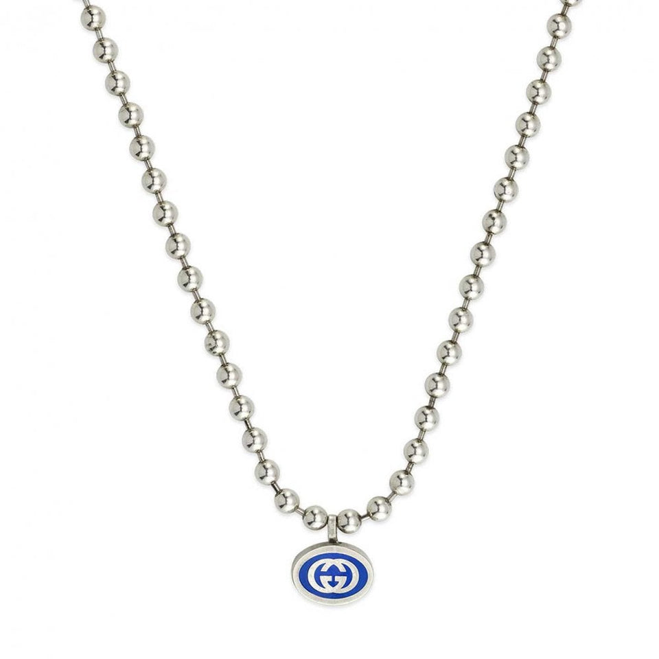 Gucci Interlocking Blue Enamel 'Boule' Necklace