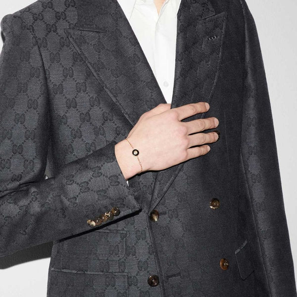 Gucci Interlocking Bracelet 18ct Gold Black Onyx Diamond