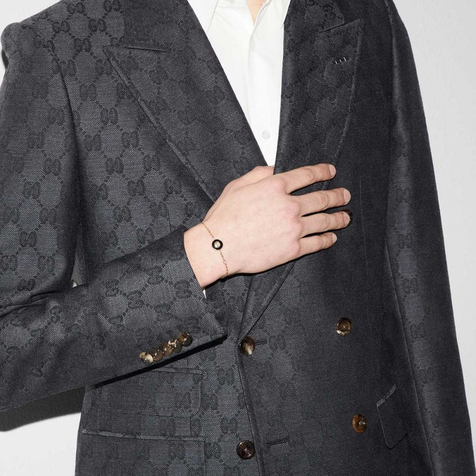 Gucci Interlocking Bracelet 18ct Gold Black Onyx Diamond