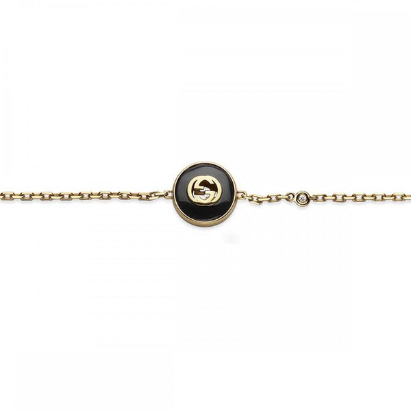 Gucci Interlocking Bracelet 18ct Gold Black Onyx Diamond