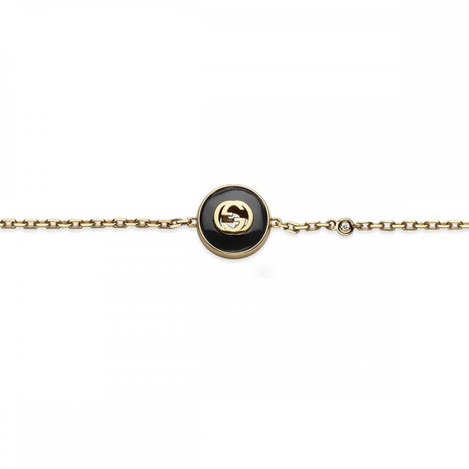 Gucci Interlocking Bracelet 18ct Gold Black Onyx Diamond