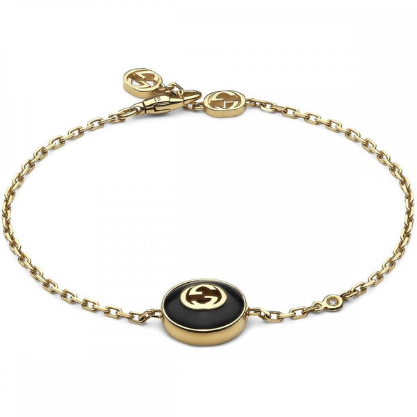 Gucci Interlocking Bracelet 18ct Gold Black Onyx Diamond