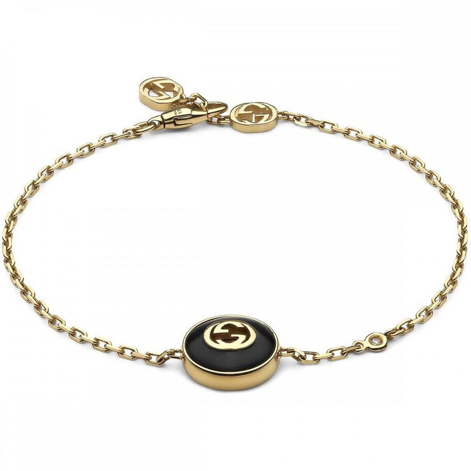 Gucci Interlocking Bracelet 18ct Gold Black Onyx Diamond