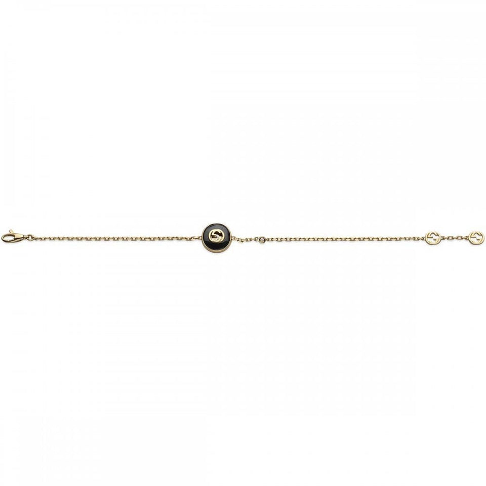Gucci Interlocking Bracelet 18ct Gold Black Onyx Diamond