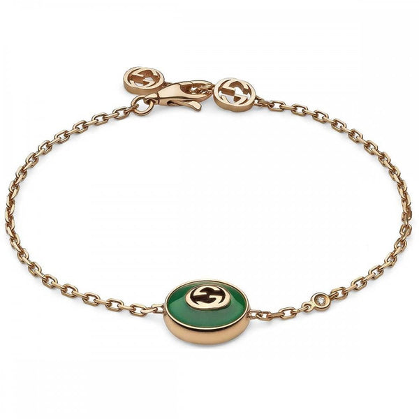 Gucci Interlocking 18ct Rose Gold Green Agate Bracelet