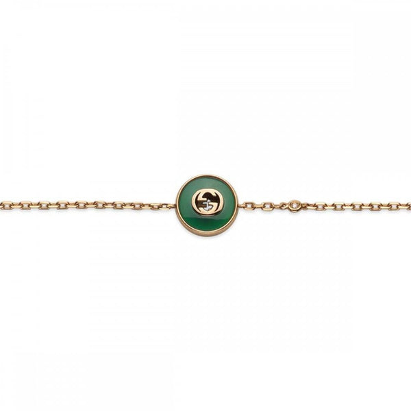 Gucci Interlocking 18ct Rose Gold Green Agate Bracelet