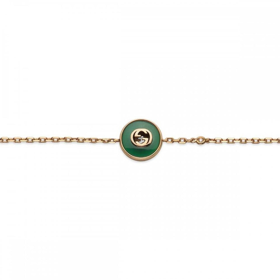 Gucci Interlocking 18ct Rose Gold Green Agate Bracelet