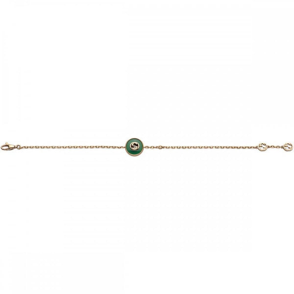 Gucci Interlocking 18ct Rose Gold Green Agate Bracelet