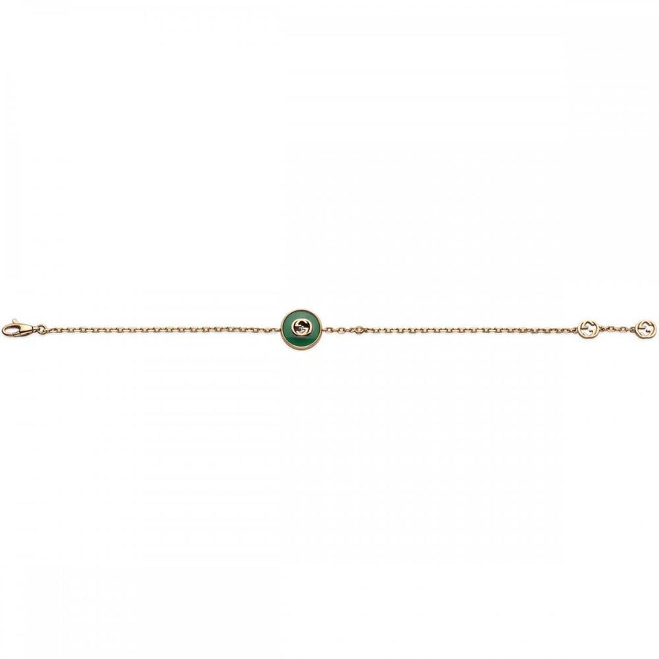 Gucci Interlocking 18ct Rose Gold Green Agate Bracelet