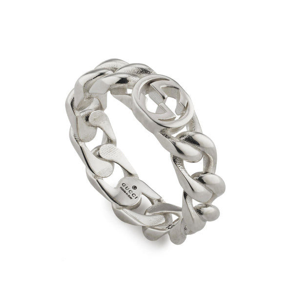 Gucci Interlocking Chain Style Sterling Silver Ring