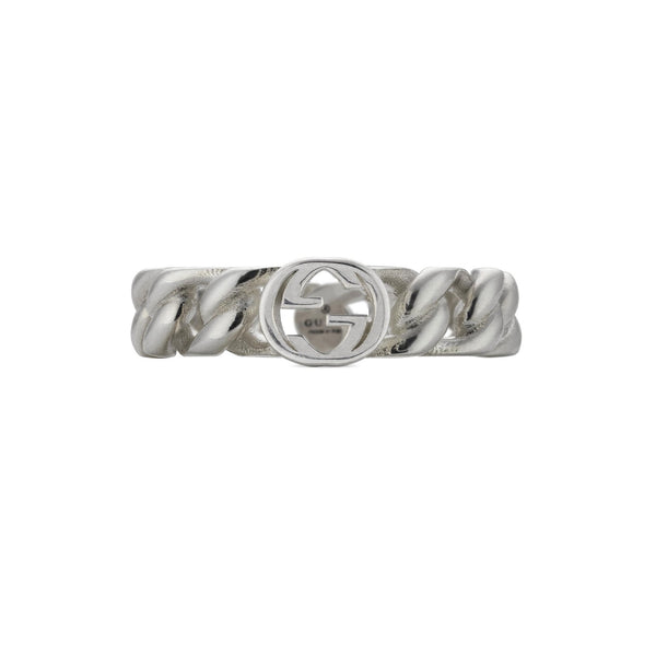 Gucci Interlocking Chain Style Sterling Silver Ring